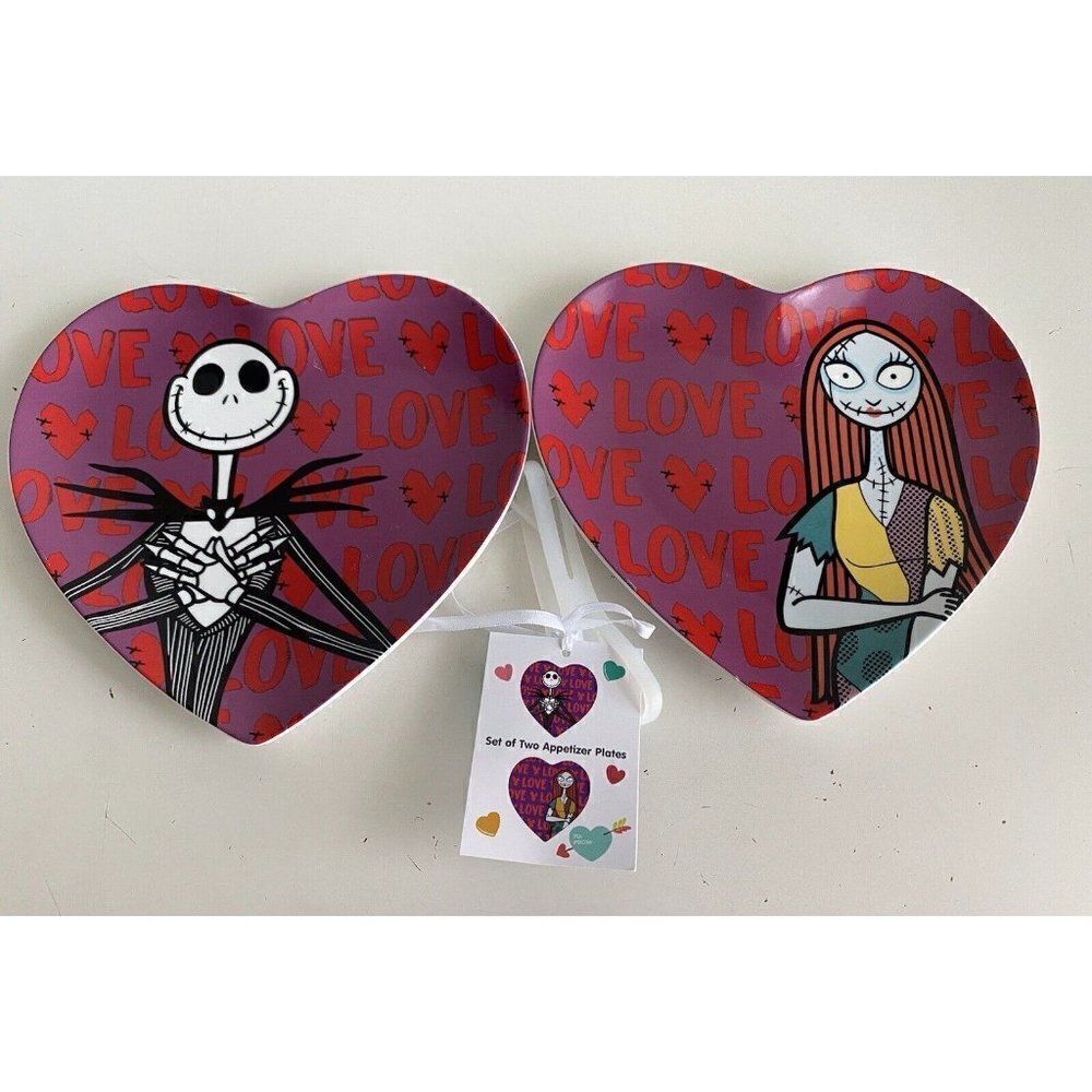 Set Of 2 Disney’s Nightmare Before Christmas Appetizer Plates Heart Jack Sally
